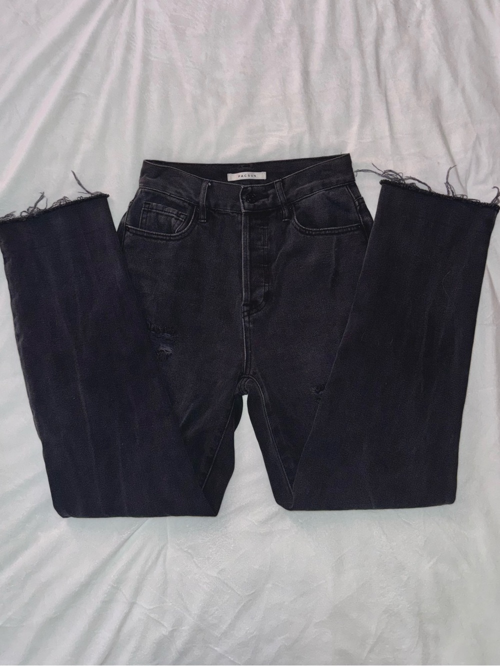 PacSun Black Distressed High Rise Straight Leg Ripped Jeans